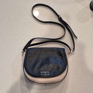 Kate Spade Black and Beige Pebbled Leather Crossbody Saddle Bag